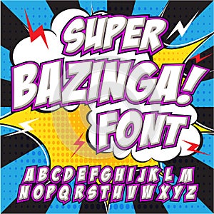 Creative high detail comic font. Alphabet in the style of comics, pop art.