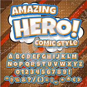 Creative high detail comic font. hero style of comics, pop art Letters and figures for decoration of kids' illustrations