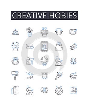 Creative hobies line icons collection. Bold ventures, Daring passions, Whimsical fancies, Innovative pastimes, Fresh