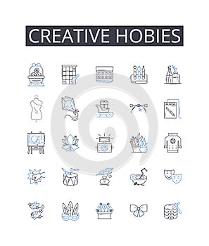 Creative hobies line icons collection. Bold ventures, Daring passions, Whimsical fancies, Innovative pastimes, Fresh