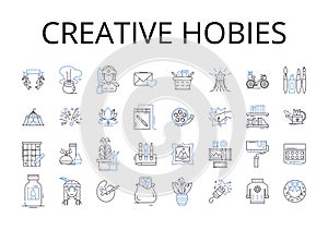 Creative hobies line icons collection. Bold ventures, Daring passions, Whimsical fancies, Innovative pastimes, Fresh