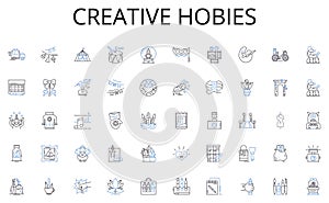 Creative hobies line icons collection. Nerking, Community, Sharing, Engagement, Interaction, Collaboration, Virality photo