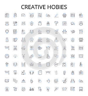 Creative hobies outline icons collection. Painting, Crafting, Sewing, Gardening, Writing, Doodling, Chalk-Art vector