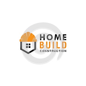 Creative home build logo design, builders helmet with outline house logo concept, simple and clean logo, building reparation real