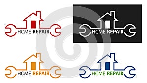 Creative Home Construction Concept Logo Design Template. Home Repair Logotype. House maintenance concept