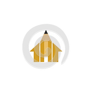 Creative house, home with pencil. Vector icon logo illustration