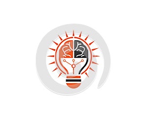 Creative Human Brain Idea Sign And Bulb line Technology Logo