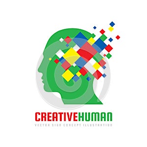 Creative human head - vector logo template concept illustration. Abstract design geometric elements. Modern digital technology.