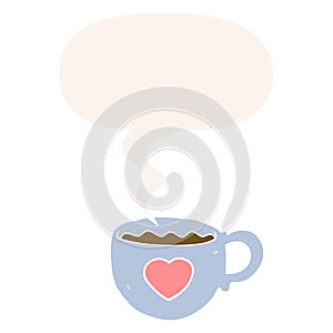 A creative I love coffee cartoon cup and speech bubble in retro style