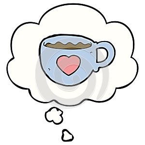 A creative I love coffee cartoon cup and thought bubble