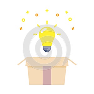 Creative icon of a lightbulb representing ideas, creativity, knowledge, technology and the human mind. Solving problems concept