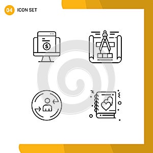 4 Creative Icons Modern Signs and Symbols of payment, visiter, ecommerce, engineering design, marketing photo