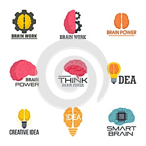 Creative idea brain logo set, flat style