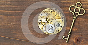 Creative idea, brainstorming concept, banner of a key and clock gears