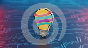 Creative Idea Bulb on Circuit Board, Concept of Innovation, Technology, and Solutions