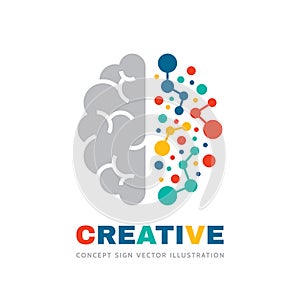 Creative idea - business vector logo template concept illustration. Abstract human brain sign. Geometric colored structure. Mind