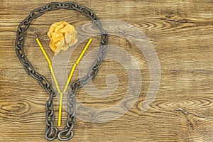 Creative idea. Chain in form of bulb. Concept of idea and innovation with paper ball