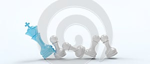 Creative idea Chess pawns and king chess Overthrow leadership ideas with new marketing business ideas on blue background