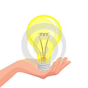 Creative idea concept with hand holding bulb lamp