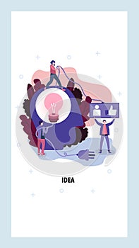 Creative idea concept. Light bulb with power plug in human head. Vector web site design template. Landing page website