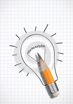Creative idea concept, pencil with drawn bulb, copy space