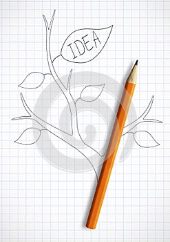 Creative idea concept, pencil with leaves as stem