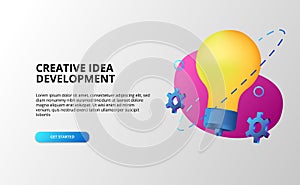 Creative idea development concept with 3d modern gradient pop color lamp and gear