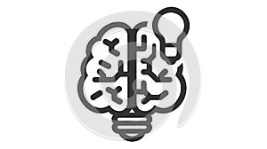 Creative idea flat line icon. Brain in lightbulb vector illustration. Thin sign of innovation, solution, education logo