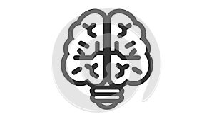 Creative idea flat line icon. Brain in lightbulb vector illustration. Thin sign of innovation, solution, education logo