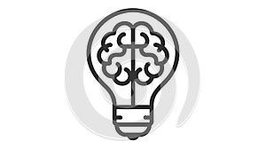 Creative idea flat line icon. Brain in lightbulb vector illustration. Thin sign of innovation, solution, education logo