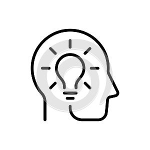 Creative idea flat line icon. Lightbulb in brain in vector illustration.