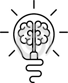 Creative idea icon. Brain, lightbulb icons. Innovation, education, idea, mind, thinking sign symbol logo. Vector illustration.