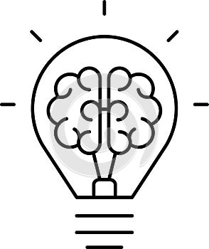 Creative idea icon. Brain, lightbulb icons. Innovation, education, idea, mind, thinking sign symbol logo. Vector illustration.