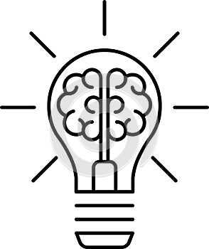 Creative idea icon. Brain, lightbulb icons. Innovation, education, idea, mind, thinking sign symbol logo. Vector illustration.