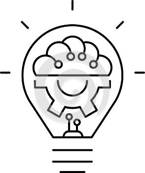 Creative idea icon. Brain, lightbulb icons. Innovation, education, idea, mind, thinking sign symbol logo. Vector illustration.