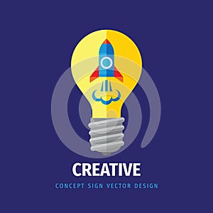 Creative Idea Inspiration and startup concept illustration. Rocket in lightbulb lamp - vector illustration in flat style design.