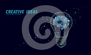 Creative idea light bulb night star sky. Low poly polygonal business brainstorm startup dark blue space modern geometric