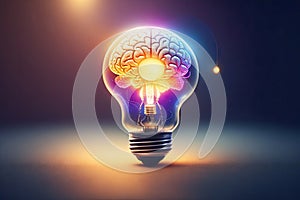 Creative idea management, solution and inspiration concept. The human brain, light bulb, ai generative