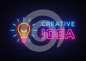 Creative Idea Neon Sign Vector. Creative Idea neon logo, design template, modern trend design, night neon signboard