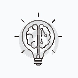 Creative Idea Thin Line Icon. Brain in lightbulb innovation logo. Vector Illustration. EPS10