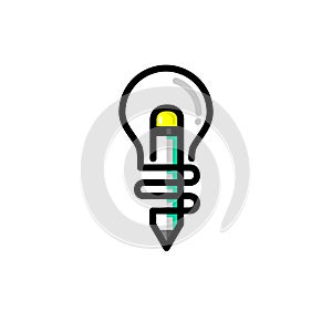 Creative idea vector concept, single lines Light bulb and pencil icon Idea