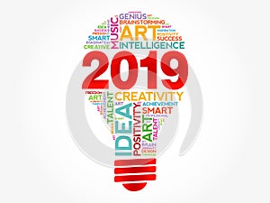 2019 Creative Ideas bulb word cloud