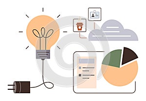 Creative ideas and data visualization connecting innovation, technology, and cloud storage