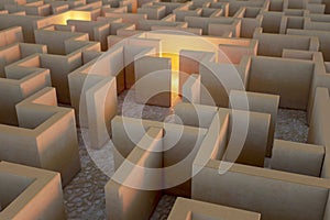 Creative illuminated maze backdrop. Solution and idea concept.