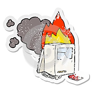 distressed sticker of a cartoon broken computer