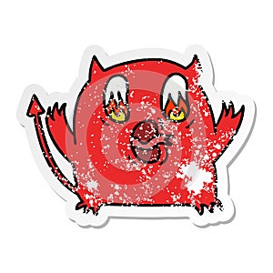 distressed sticker cartoon of cute kawaii red demon