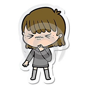 sticker of a cartoon girl regretting a mistake photo