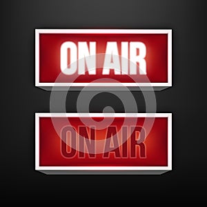 Creative illustration of on air live glowing sign isolated on background. Art design tv, radio station, broadcast symbol. Lit on