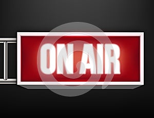 Creative illustration of on air live glowing sign isolated on background. Art design tv, radio station, broadcast symbol. Lit on