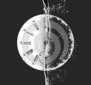 Creative Illustration - Clock and Water - Black and White - Isolated
